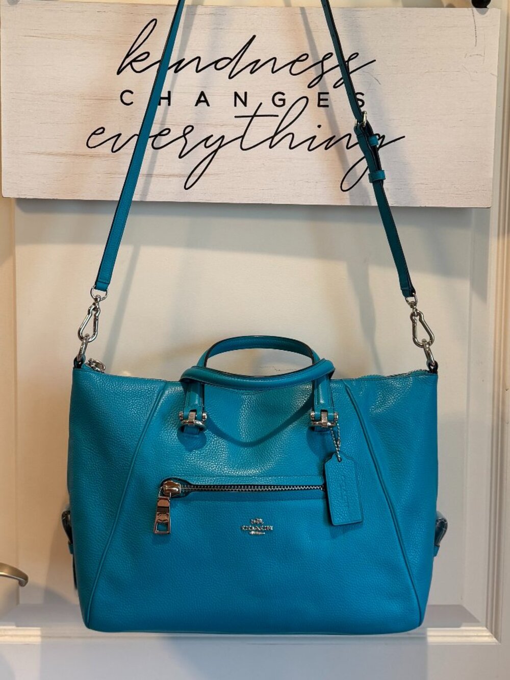 Coach Primrose Turquoise Pebbled Leather Purse Satchel Bag Crossbody Strap NWT